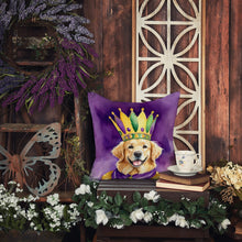 Load image into Gallery viewer, Golden Retriever King of Mardi Gras Throw Pillow