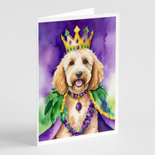 Load image into Gallery viewer, Goldendoodle King of Mardi Gras Greeting Cards - Blank Note Cards – 8-Pack of Artist-Designed Cards with Envelopes