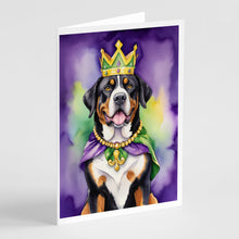 Load image into Gallery viewer, Greater Swiss Mountain Dog King of Mardi Gras Greeting Cards - Blank Note Cards – 8-Pack of Artist-Designed Cards with Envelopes