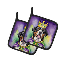 Load image into Gallery viewer, Greater Swiss Mountain Dog King of Mardi Gras Pot Holders - Set of 2 Decorative Kitchen Helpers | Made in the USA