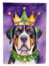 Load image into Gallery viewer, Greater Swiss Mountain Dog King of Mardi Gras House Flag