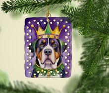 Load image into Gallery viewer, Greater Swiss Mountain Dog King of Mardi Gras Porcelain Ornament
