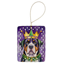 Load image into Gallery viewer, Greater Swiss Mountain Dog King of Mardi Gras Porcelain Ornament