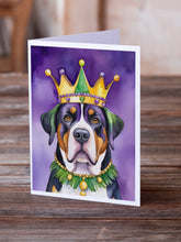 Load image into Gallery viewer, Greater Swiss Mountain Dog King of Mardi Gras Greeting Cards - Blank Note Cards – 8-Pack of Artist-Designed Cards with Envelopes