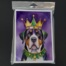 Load image into Gallery viewer, Greater Swiss Mountain Dog King of Mardi Gras Greeting Cards - Blank Note Cards – 8-Pack of Artist-Designed Cards with Envelopes