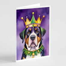 Load image into Gallery viewer, Greater Swiss Mountain Dog King of Mardi Gras Greeting Cards - Blank Note Cards – 8-Pack of Artist-Designed Cards with Envelopes