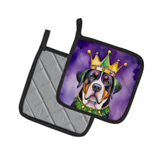 Load image into Gallery viewer, Greater Swiss Mountain Dog King of Mardi Gras Pot Holders - Set of 2 Decorative Kitchen Helpers | Made in the USA