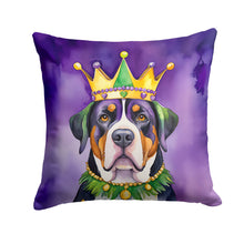 Load image into Gallery viewer, Greater Swiss Mountain Dog King of Mardi Gras Throw Pillow - 14x14 Decorative Pillow – Art for Your Home &amp; Patio