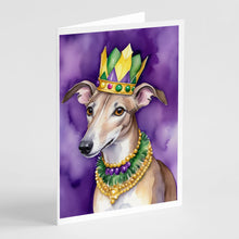 Load image into Gallery viewer, Greyhound King of Mardi Gras Greeting Cards - Blank Note Cards – 8-Pack of Artist-Designed Cards with Envelopes
