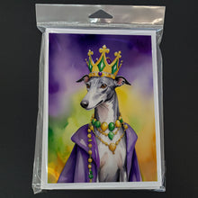 Load image into Gallery viewer, Greyhound King of Mardi Gras Greeting Cards - Blank Note Cards – 8-Pack of Artist-Designed Cards with Envelopes