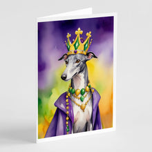Load image into Gallery viewer, Greyhound King of Mardi Gras Greeting Cards - Blank Note Cards – 8-Pack of Artist-Designed Cards with Envelopes