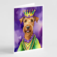 Load image into Gallery viewer, Irish Terrier King of Mardi Gras Greeting Cards - Blank Note Cards – 8-Pack of Artist-Designed Cards with Envelopes
