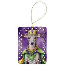 Load image into Gallery viewer, Italian Greyhound King of Mardi Gras Porcelain Ornament