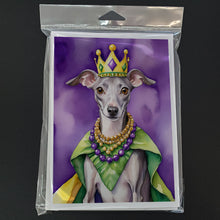 Load image into Gallery viewer, Italian Greyhound King of Mardi Gras Greeting Cards - Blank Note Cards – 8-Pack of Artist-Designed Cards with Envelopes