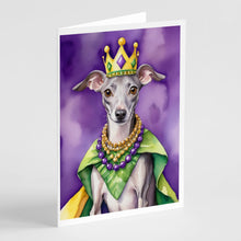 Load image into Gallery viewer, Italian Greyhound King of Mardi Gras Greeting Cards - Blank Note Cards – 8-Pack of Artist-Designed Cards with Envelopes