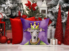 Load image into Gallery viewer, Italian Greyhound King of Mardi Gras Throw Pillow - 14x14 Decorative Pillow – Art for Your Home &amp; Patio