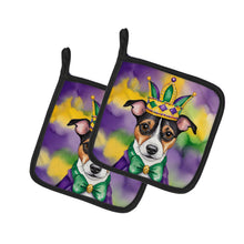Load image into Gallery viewer, Jack Russell Terrier King of Mardi Gras Pot Holders - Set of 2 Decorative Kitchen Helpers | Made in the USA