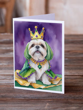 Load image into Gallery viewer, Lhasa Apso King of Mardi Gras Greeting Cards - Blank Note Cards – 8-Pack of Artist-Designed Cards with Envelopes