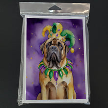 Load image into Gallery viewer, Mastiff King of Mardi Gras Greeting Cards - Blank Note Cards – 8-Pack of Artist-Designed Cards with Envelopes