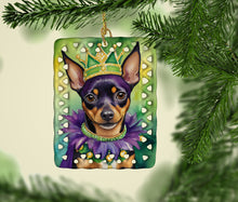 Load image into Gallery viewer, Miniature Pinscher King of Mardi Gras Porcelain Ornament