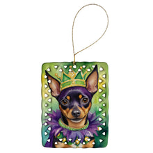 Load image into Gallery viewer, Miniature Pinscher King of Mardi Gras Porcelain Ornament