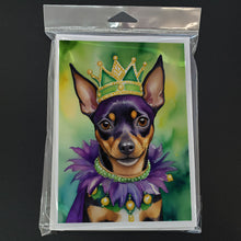 Load image into Gallery viewer, Miniature Pinscher King of Mardi Gras Greeting Cards - Blank Note Cards – 8-Pack of Artist-Designed Cards with Envelopes