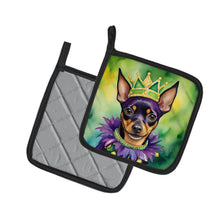 Load image into Gallery viewer, Miniature Pinscher King of Mardi Gras Pot Holders - Set of 2 Decorative Kitchen Helpers | Made in the USA