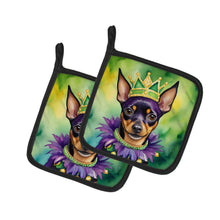 Load image into Gallery viewer, Miniature Pinscher King of Mardi Gras Pot Holders - Set of 2 Decorative Kitchen Helpers | Made in the USA