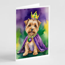 Load image into Gallery viewer, Norfolk Terrier King of Mardi Gras Greeting Cards - Blank Note Cards – 8-Pack of Artist-Designed Cards with Envelopes