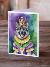 Load image into Gallery viewer, Norwegian Elkhound King of Mardi Gras Greeting Cards - Blank Note Cards – 8-Pack of Artist-Designed Cards with Envelopes