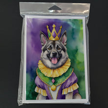 Load image into Gallery viewer, Norwegian Elkhound King of Mardi Gras Greeting Cards - Blank Note Cards – 8-Pack of Artist-Designed Cards with Envelopes