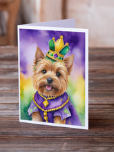 Load image into Gallery viewer, Norwich Terrier King of Mardi Gras Greeting Cards - Blank Note Cards – 8-Pack of Artist-Designed Cards with Envelopes