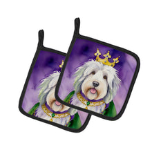 Load image into Gallery viewer, Old English Sheepdog King of Mardi Gras Pot Holders - Set of 2 Decorative Kitchen Helpers | Made in the USA