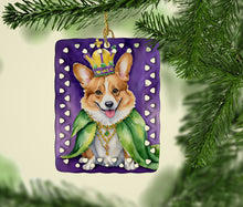 Load image into Gallery viewer, Corgi King of Mardi Gras Porcelain Ornament