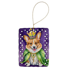 Load image into Gallery viewer, Corgi King of Mardi Gras Porcelain Ornament