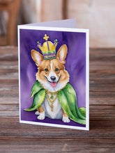 Load image into Gallery viewer, Corgi King of Mardi Gras Greeting Cards - Blank Note Cards – 8-Pack of Artist-Designed Cards with Envelopes