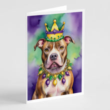 Load image into Gallery viewer, Pit Bull Terrier King of Mardi Gras Greeting Cards - Blank Note Cards – 8-Pack of Artist-Designed Cards with Envelopes