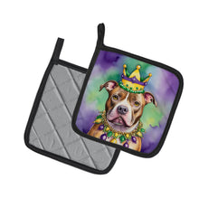 Load image into Gallery viewer, Pit Bull Terrier King of Mardi Gras Pot Holders - Set of 2 Decorative Kitchen Helpers | Made in the USA