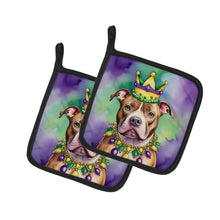 Load image into Gallery viewer, Pit Bull Terrier King of Mardi Gras Pot Holders - Set of 2 Decorative Kitchen Helpers | Made in the USA