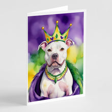 Load image into Gallery viewer, Pit Bull Terrier King of Mardi Gras Greeting Cards - Blank Note Cards – 8-Pack of Artist-Designed Cards with Envelopes