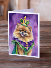 Load image into Gallery viewer, Pomeranian King of Mardi Gras Greeting Cards - Blank Note Cards – 8-Pack of Artist-Designed Cards with Envelopes