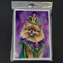 Load image into Gallery viewer, Pomeranian King of Mardi Gras Greeting Cards - Blank Note Cards – 8-Pack of Artist-Designed Cards with Envelopes