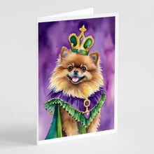 Load image into Gallery viewer, Pomeranian King of Mardi Gras Greeting Cards - Blank Note Cards – 8-Pack of Artist-Designed Cards with Envelopes