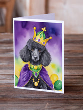 Load image into Gallery viewer, Black Poodle King of Mardi Gras Greeting Cards - Blank Note Cards – 8-Pack of Artist-Designed Cards with Envelopes
