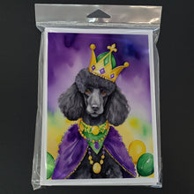Load image into Gallery viewer, Black Poodle King of Mardi Gras Greeting Cards - Blank Note Cards – 8-Pack of Artist-Designed Cards with Envelopes