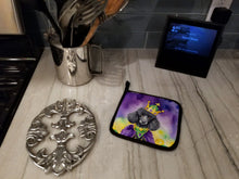 Load image into Gallery viewer, Black Poodle King of Mardi Gras Pot Holders - Set of 2 Decorative Kitchen Helpers | Made in the USA