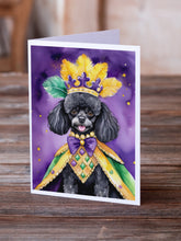 Load image into Gallery viewer, Black Poodle King of Mardi Gras Greeting Cards - Blank Note Cards – 8-Pack of Artist-Designed Cards with Envelopes