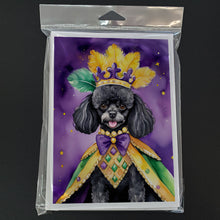 Load image into Gallery viewer, Black Poodle King of Mardi Gras Greeting Cards - Blank Note Cards – 8-Pack of Artist-Designed Cards with Envelopes