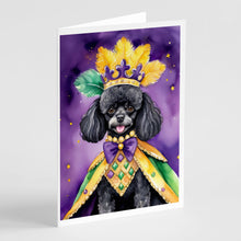 Load image into Gallery viewer, Black Poodle King of Mardi Gras Greeting Cards - Blank Note Cards – 8-Pack of Artist-Designed Cards with Envelopes