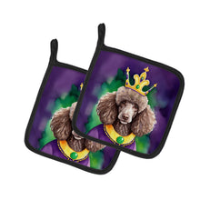 Load image into Gallery viewer, Chocolate Poodle King of Mardi Gras Pot Holders - Set of 2 Decorative Kitchen Helpers | Made in the USA